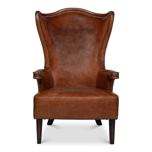 Drake Distilled Leather Accent Chair Tall Back-Accent Chairs-Sarreid-LOOMLAN