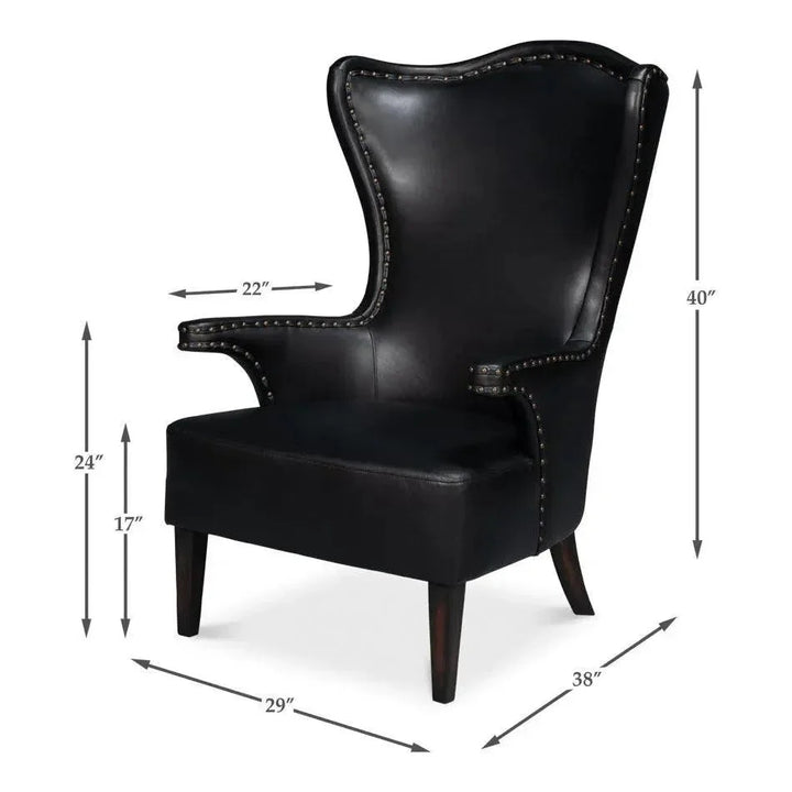 Drake Distilled Leather Black Arm Chair - LOOMLAN - Sarreid - Club Chairs