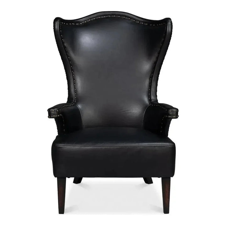 Drake Distilled Leather Black Arm Chair - LOOMLAN - Sarreid - Club Chairs