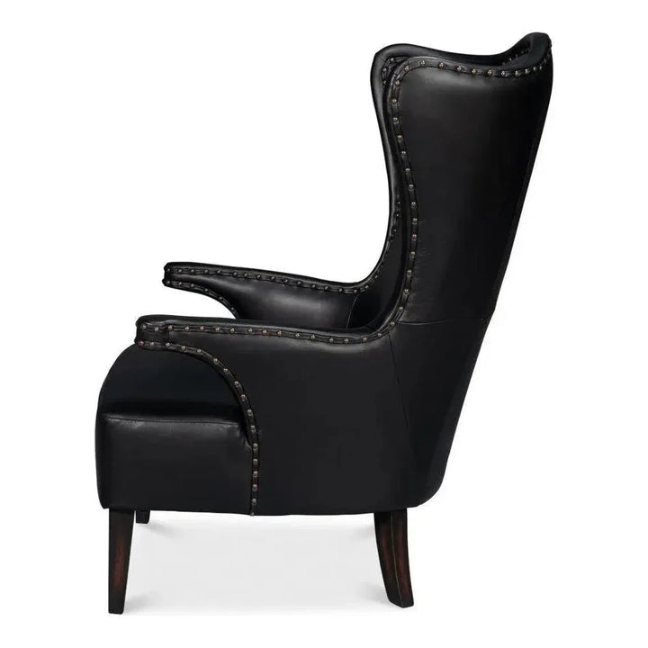 Drake Distilled Leather Black Arm Chair - LOOMLAN - Sarreid - Club Chairs