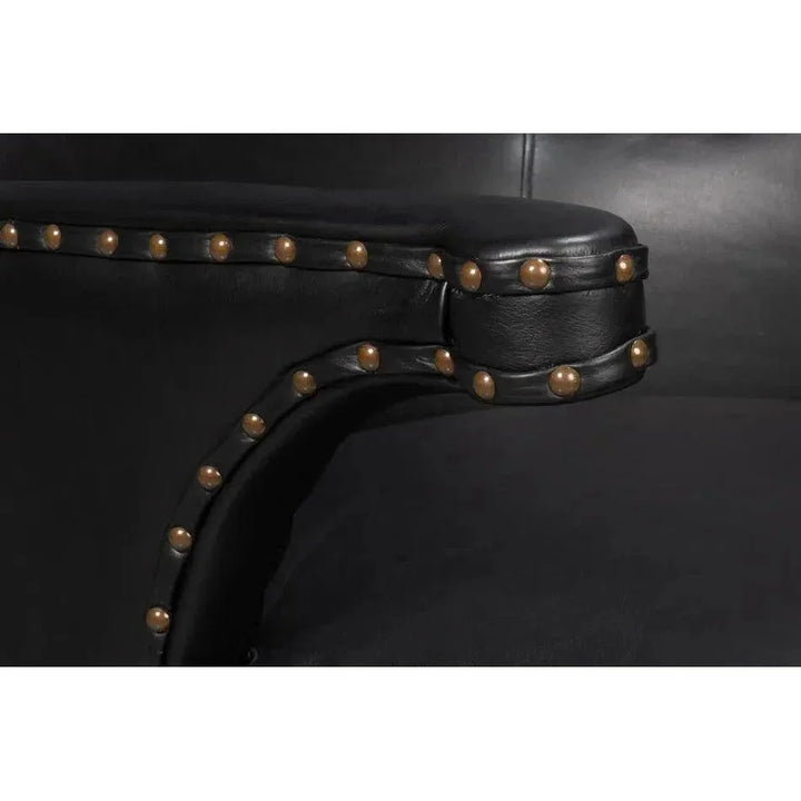 Drake Distilled Leather Black Arm Chair - LOOMLAN - Sarreid - Club Chairs