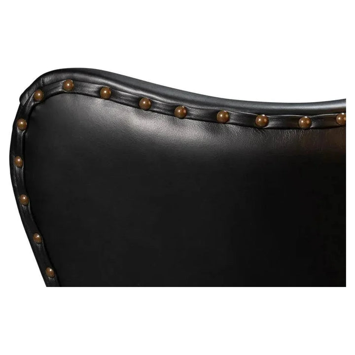 Drake Distilled Leather Black Arm Chair - LOOMLAN - Sarreid - Club Chairs