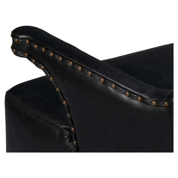Drake Distilled Leather Black Arm Chair - LOOMLAN - Sarreid - Club Chairs