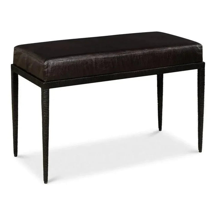 Duke Ridged Iron Bench -- Black Leather | LOOMLAN