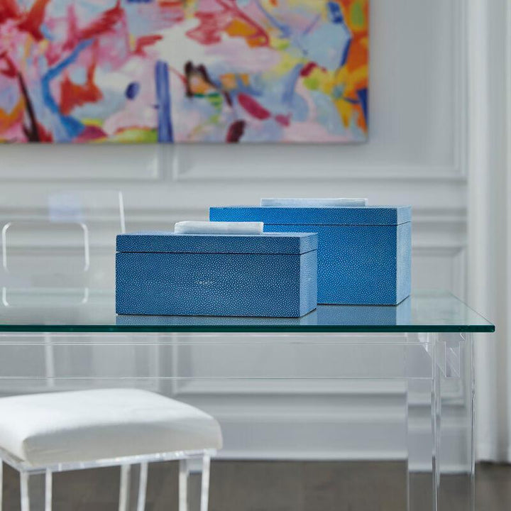 Durham Blue Shagreen Covered Wooden Box - LOOMLAN - Chelsea House - Boxes & Bowls