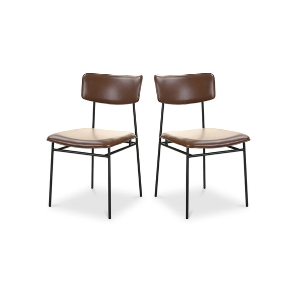 Sailor Top Grain Leather and Iron Dark Brown Armless Dining Chair-Set Of Two