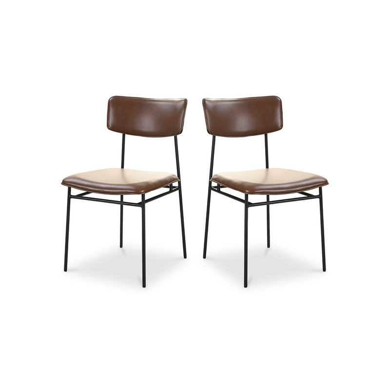 Sailor Top Grain Leather and Iron Dark Brown Armless Dining Chair-Set Of Two