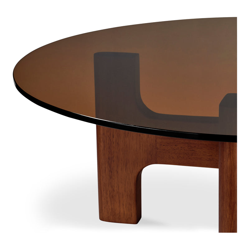Luke Tempered Glass and Rubber Wood Brown Round Coffee Table