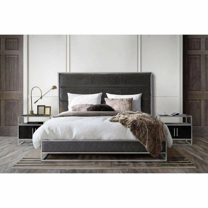 Eastern King Bed Frame in Weathered Grey Leather Beds LOOMLAN By Diamond Sofa