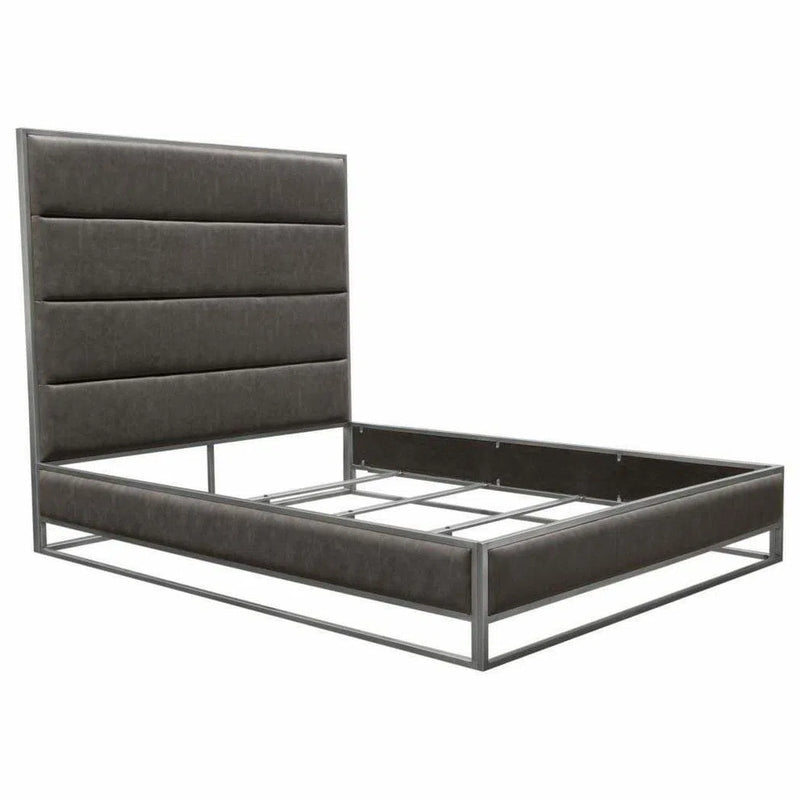 Eastern King Bed Frame in Weathered Grey Leather Beds LOOMLAN By Diamond Sofa