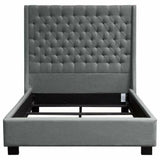 Eastern King Tufted Bed Frame with Wing in Grey Linen