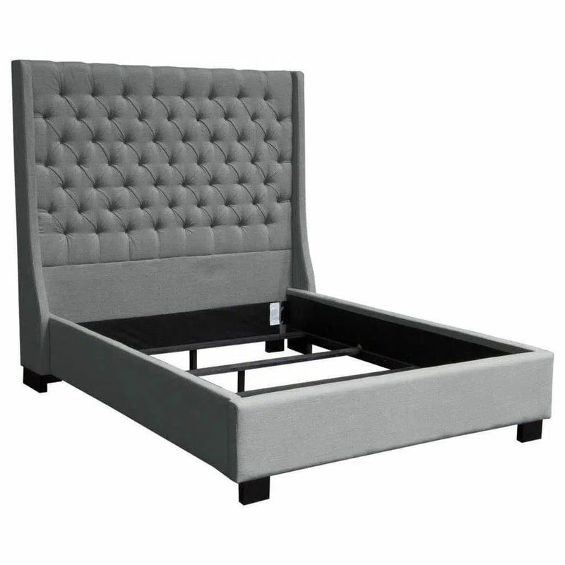 Eastern King Tufted Bed Frame with Wing in Grey Linen