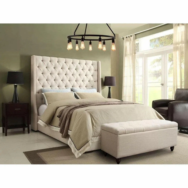 Eastern King Tufted Bed with Vintage Wing in Desert Sand Linen Beds LOOMLAN By Diamond Sofa