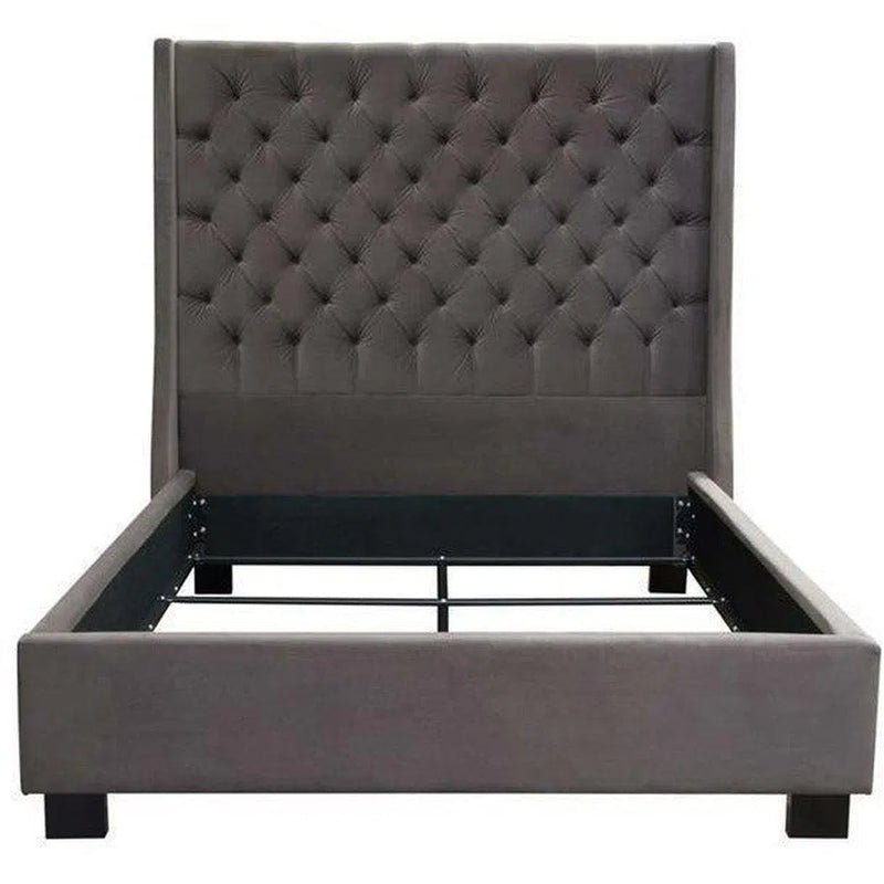 Eastern King Tufted Bed with Vintage Wing in Smoke Grey Velvet Beds LOOMLAN By Diamond Sofa