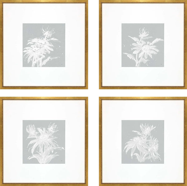 Echinacea Wood Blue Framed Wall Art 4PC