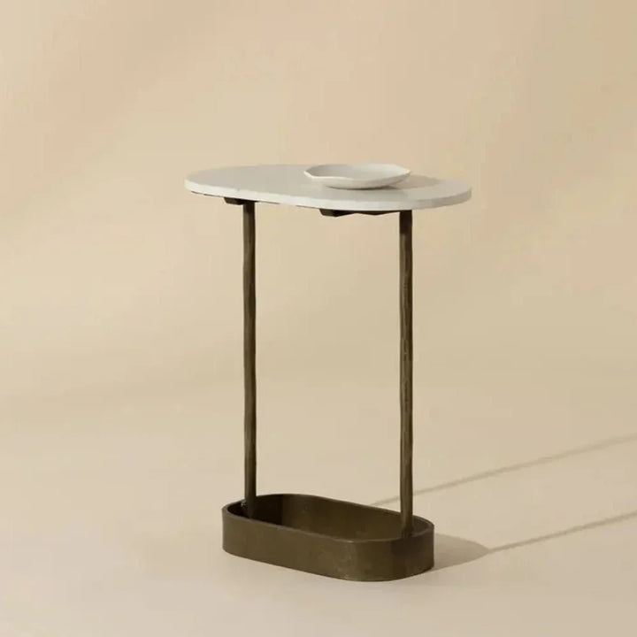 Eden White Marble Topped Oval End Table - LOOMLAN - SUNPAN - Side Tables