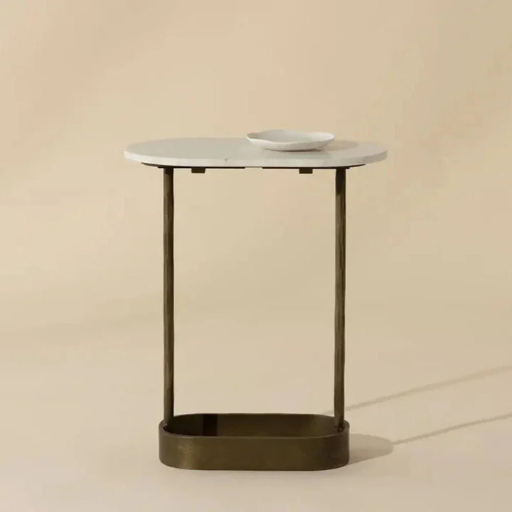Eden White Marble Topped Oval End Table - LOOMLAN - SUNPAN - Side Tables