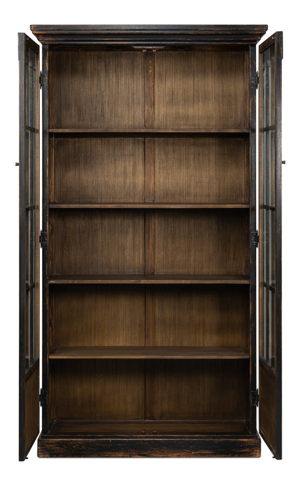 Edgar Allan Glass Doors Curio Bookcase Black-Buffets & Curios-Sarreid-LOOMLAN