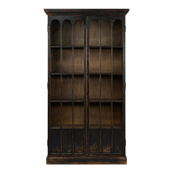 Edgar Allan Glass Doors Curio Bookcase Black-Buffets & Curios-Sarreid-LOOMLAN