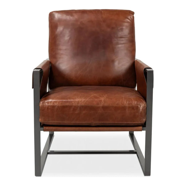 Edmonds Leather Upholstery Luxury Leather Chair-Accent Chairs-Sarreid-LOOMLAN