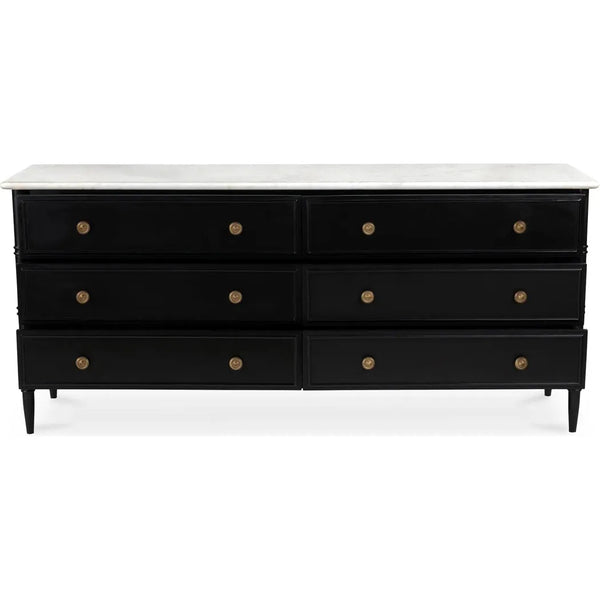 Eleanor Marble & Wood Black 6 Drawer Dresser