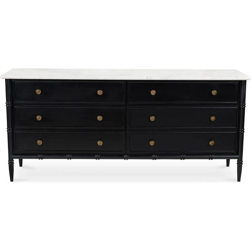 Eleanor Marble & Wood Black 6 Drawer Dresser