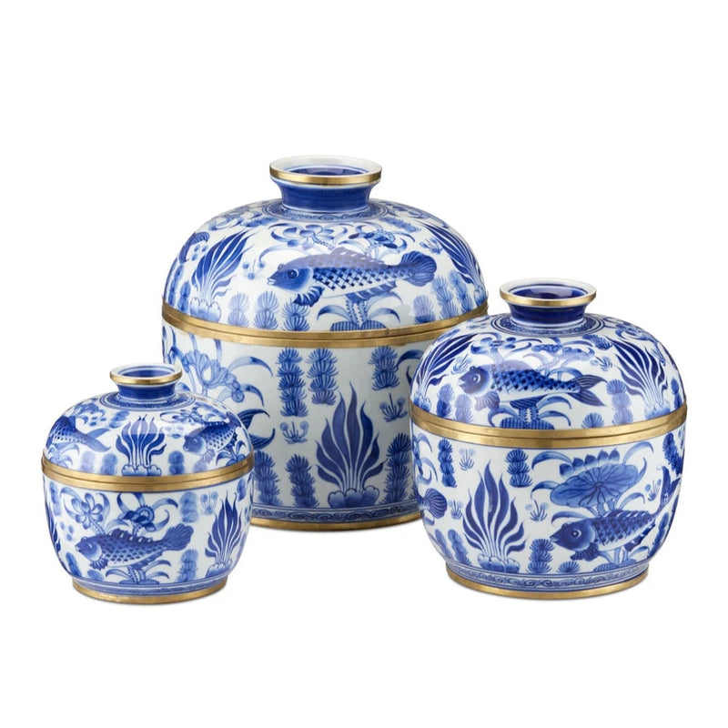 Elegant Blue & White Rice Tureen (Set Of 3)