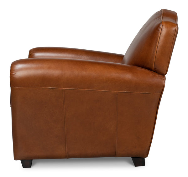 Elite French Brown Leather Club Chair-Club Chairs-Sarreid-LOOMLAN