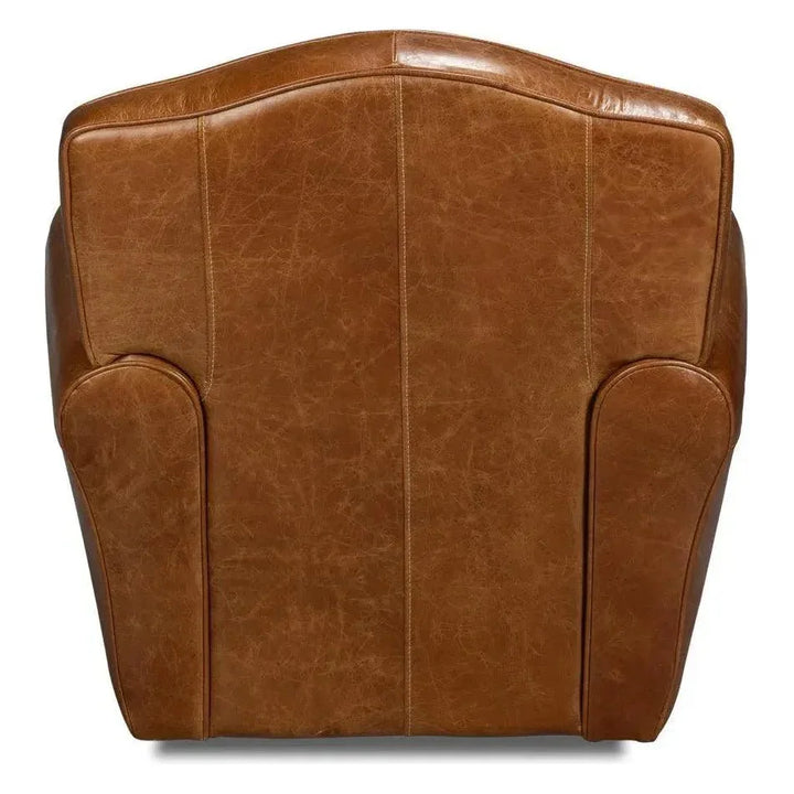 Elite French Leather Brown Club Swivel Arm Chair - LOOMLAN - Sarreid - Club Chairs