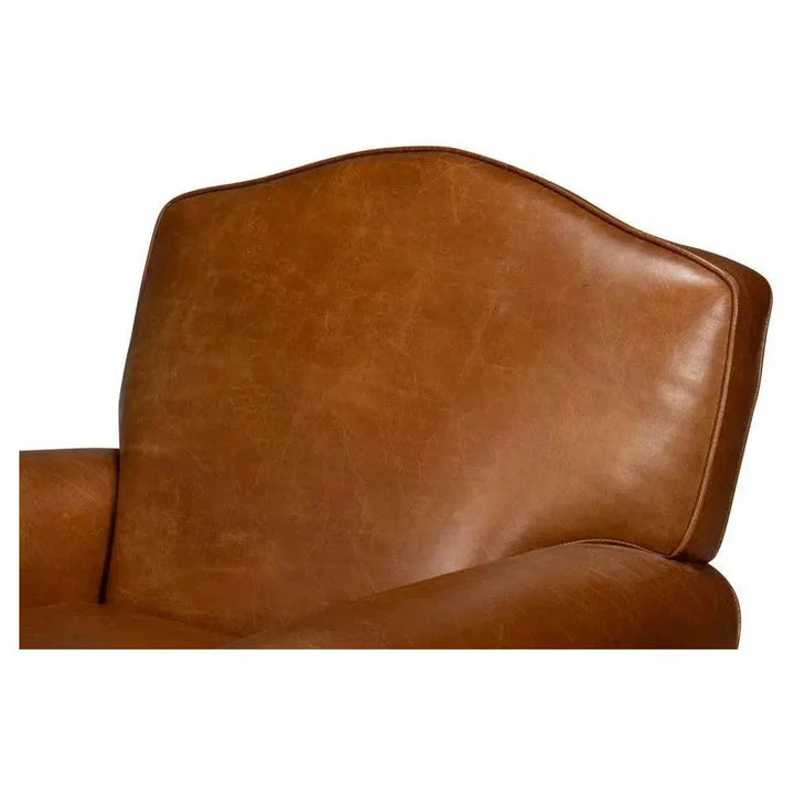 Elite French Leather Brown Club Swivel Arm Chair - LOOMLAN - Sarreid - Club Chairs