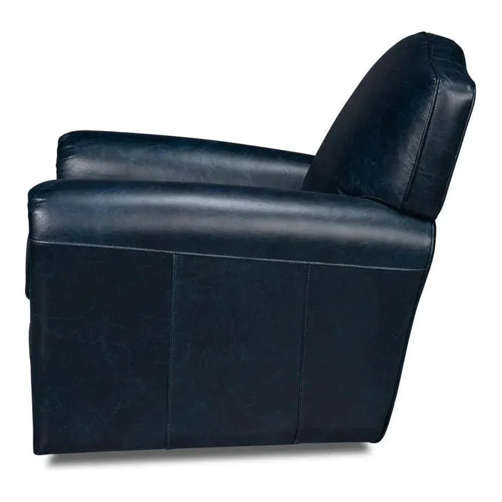 Elite French Metal & Leather Blue Club Swivel Arm Chair - LOOMLAN - Sarreid - Club Chairs