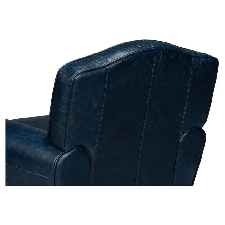 Elite French Metal & Leather Blue Club Swivel Arm Chair - LOOMLAN - Sarreid - Club Chairs