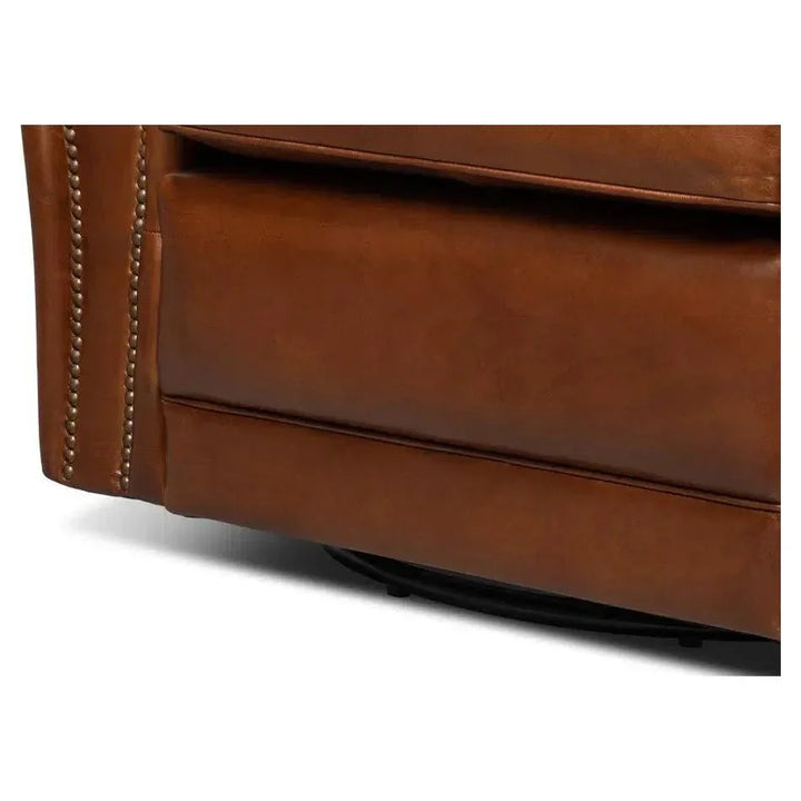 Elite French Swivel Brown Leather Club Chair - LOOMLAN - Sarreid - Club Chairs