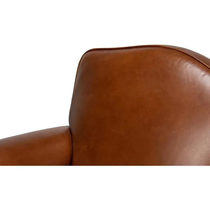 Elite French Swivel Brown Leather Club Chair - LOOMLAN - Sarreid - Club Chairs