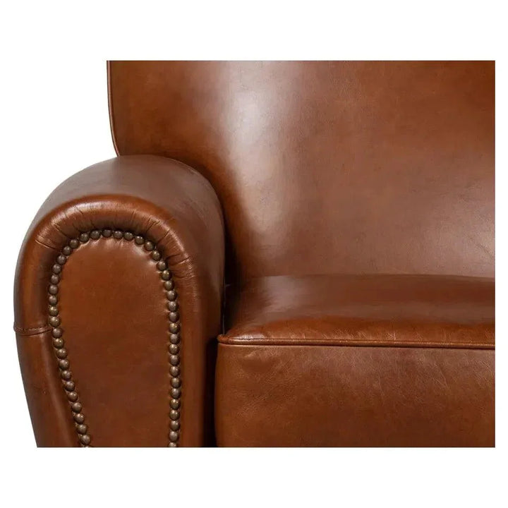 Elite French Swivel Brown Leather Club Chair - LOOMLAN - Sarreid - Club Chairs