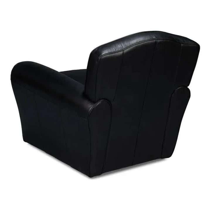 Elite Leather Black French Club Swivel Arm Chair - LOOMLAN - Sarreid - Club Chairs