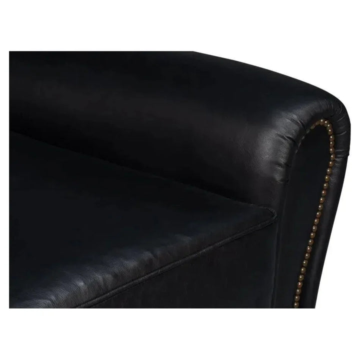 Elite Leather Black French Club Swivel Arm Chair - LOOMLAN - Sarreid - Club Chairs