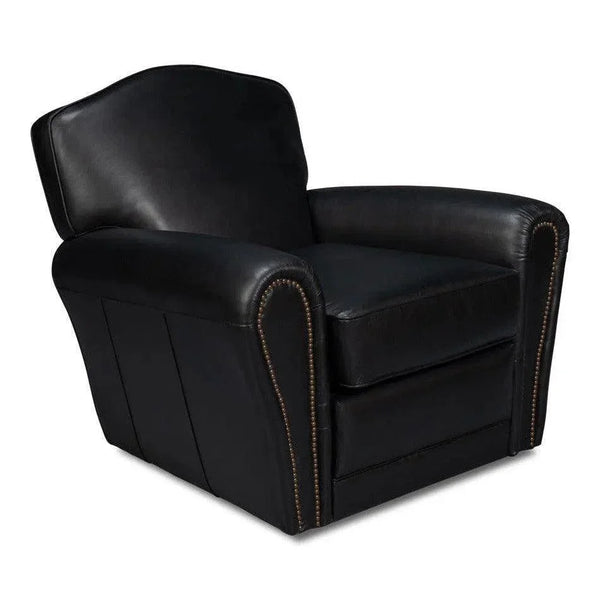 Elite Leather Black French Club Swivel Arm Chair - LOOMLAN - Sarreid - Club Chairs