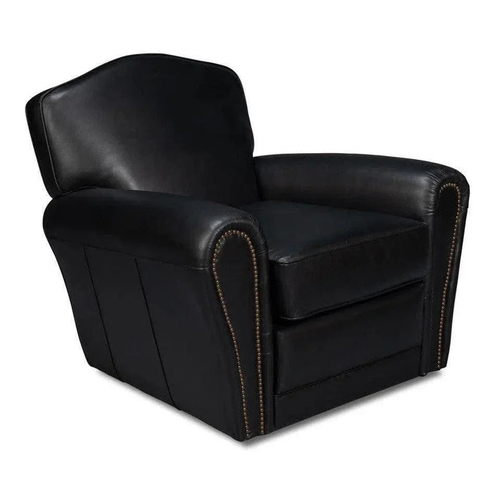 Elite Leather Black French Club Swivel Arm Chair - LOOMLAN - Sarreid - Club Chairs