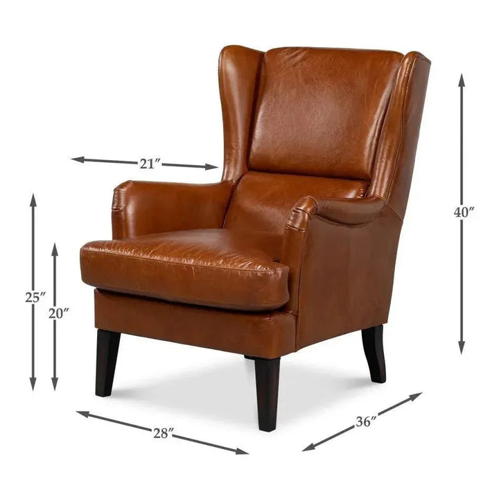 Elite Wing Luxurious Leather Armchair - LOOMLAN - Sarreid - Club Chairs
