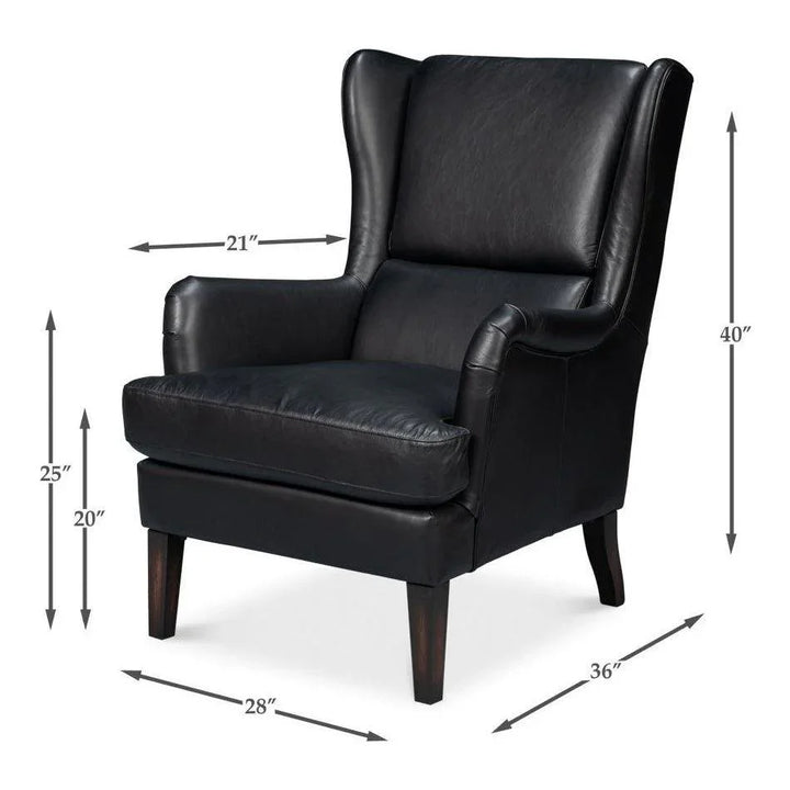 Elite Wing Luxurious Leather Armchair - LOOMLAN - Sarreid - Club Chairs