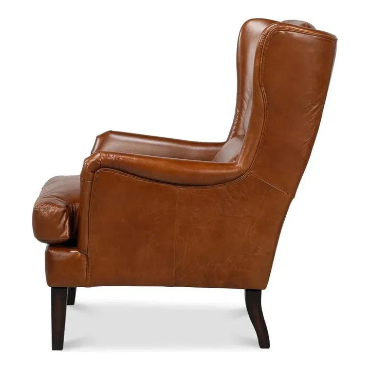 Elite Wing Luxurious Leather Armchair - LOOMLAN - Sarreid - Club Chairs