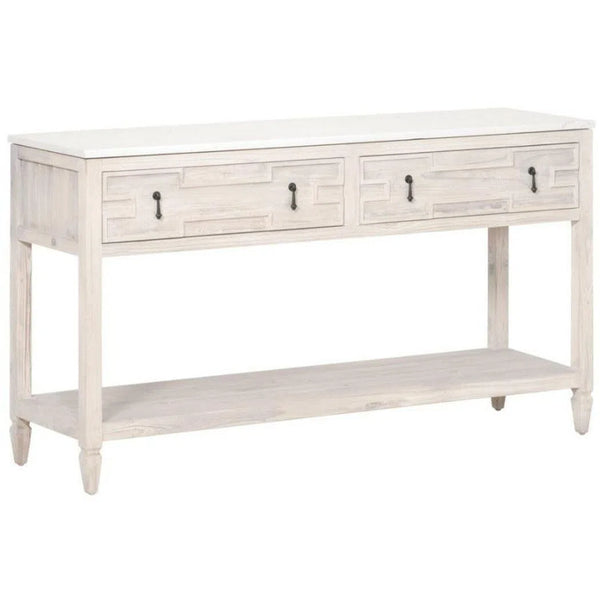 Emerie 2-Drawer Entry Console White Wash Pine White Quartz Console Tables LOOMLAN By Essentials For Living