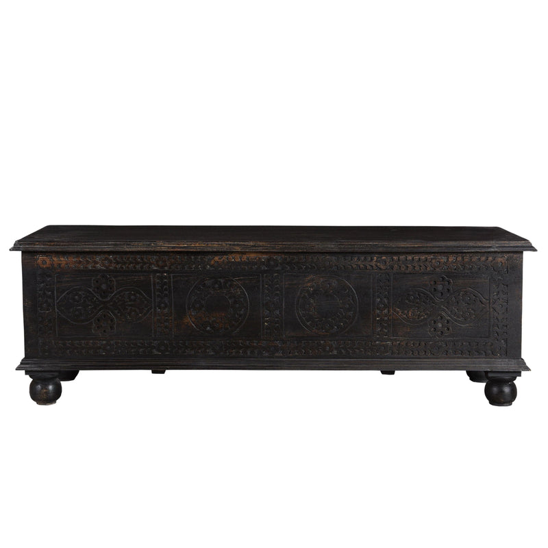 Emery 54 inches Black Carved Lift-top Storage Bench Bedroom Benches LOOMLAN By LOOMLAN