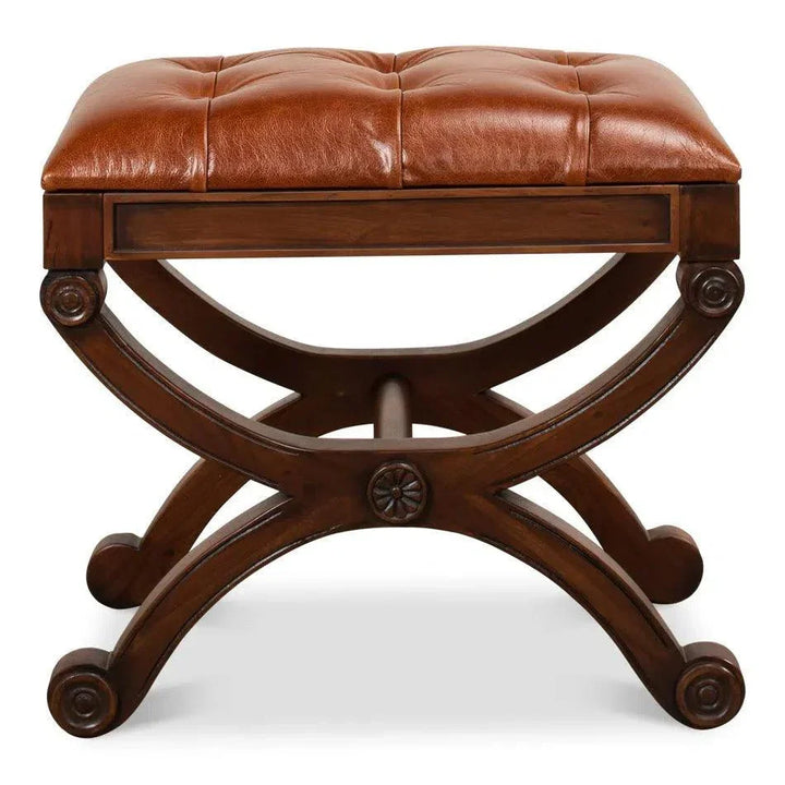Empire Stool With Leather - LOOMLAN - Sarreid - Poufs and Stools
