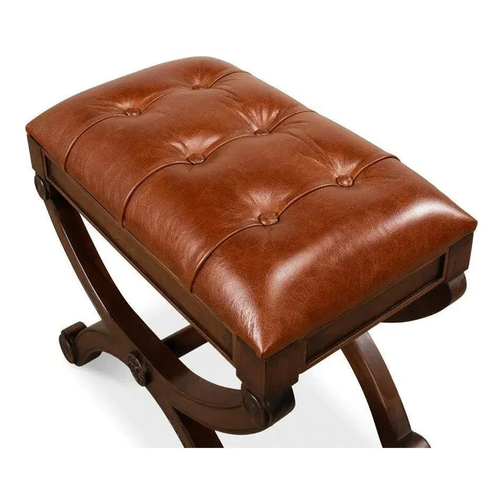 Empire Stool With Leather - LOOMLAN - Sarreid - Poufs and Stools