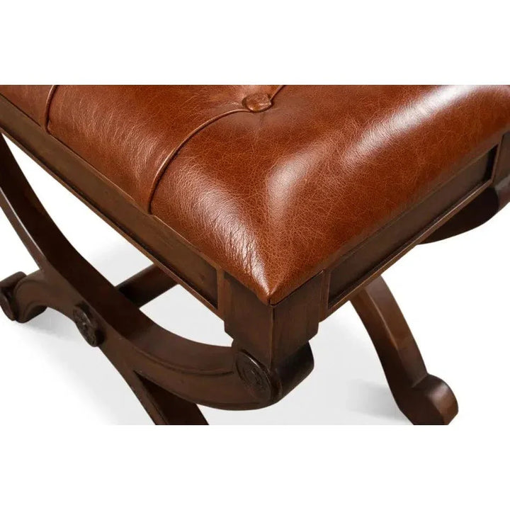 Empire Stool With Leather - LOOMLAN - Sarreid - Poufs and Stools