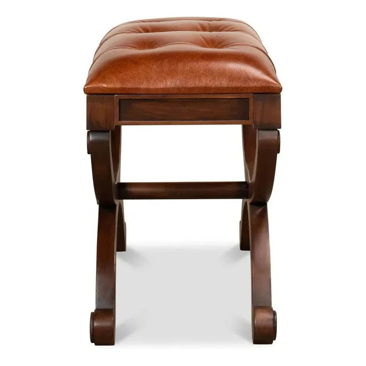 Empire Stool With Leather - LOOMLAN - Sarreid - Poufs and Stools