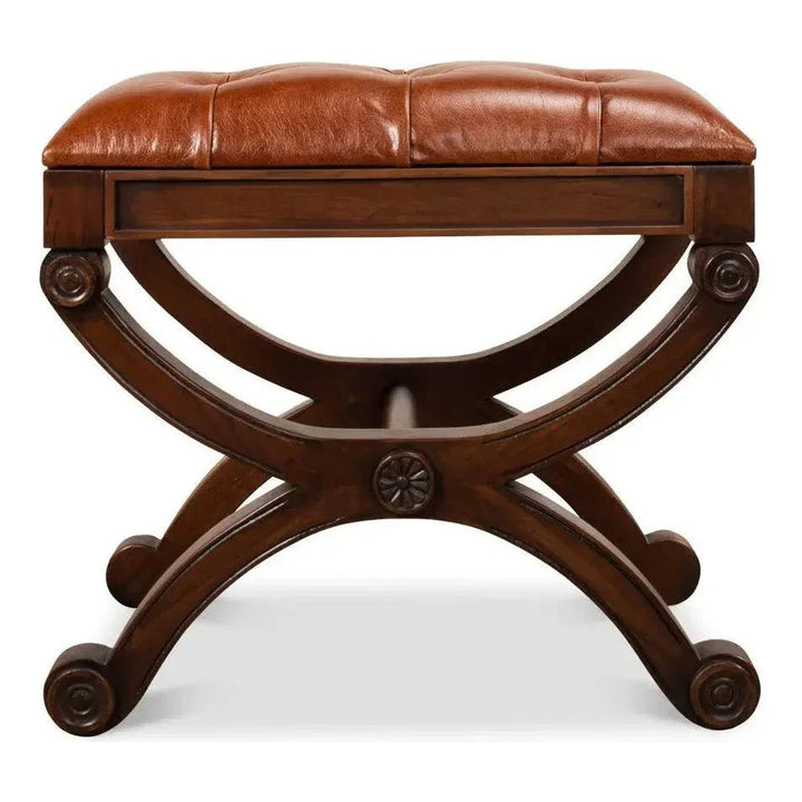 Empire Stool With Leather - LOOMLAN - Sarreid - Poufs and Stools