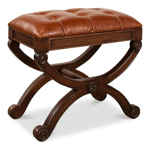 Empire Stool With Leather - LOOMLAN - Sarreid - Poufs and Stools